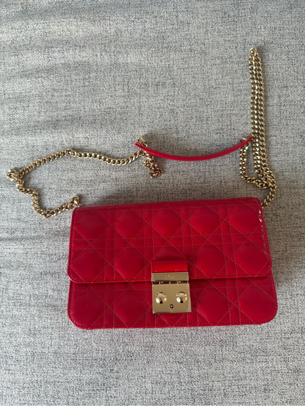 Christian Dior Red Patent Leather Cannage Miss Dior Promenade Pouch